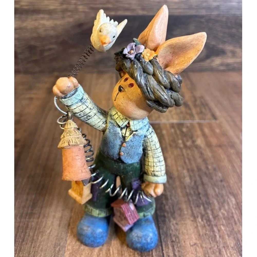 Vintage Style Resin Easter Bunny Figurines Set 3 Piece Primitive Spring Decor